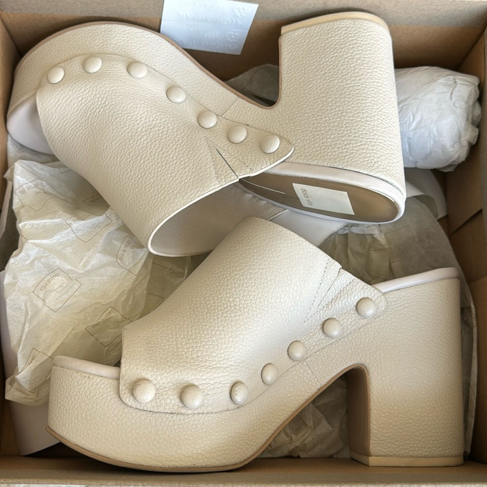 Dolce Vita Emil Ivory Leather Heeled Sandal
